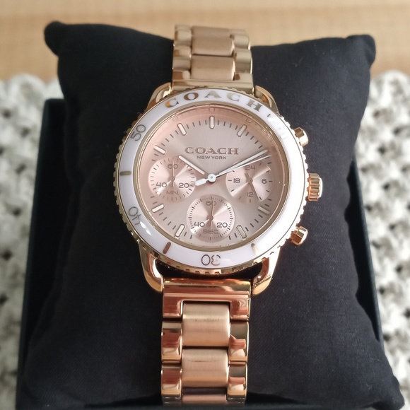 COACH Watch Women's Cruiser Stainless Steel Bracelet 37mm Rose Gold - Picture 1 of 9